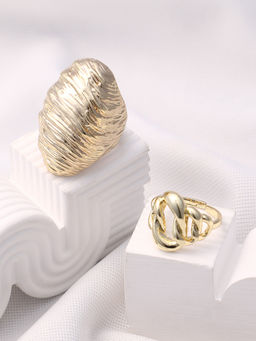 Sohi - California Gold Metallic Statement Ring (Set Of 2)