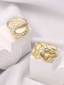 Sohi - California Gold Textured Statement Ring (Set Of 2)
