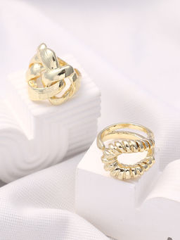 Sohi - California Gold Textured Statement Ring (Set Of 2)