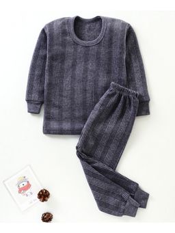 Tiny Bugs - Stripes Full Sleeves Grey Thermal Top with Pant