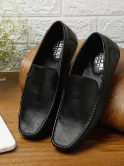 Teakwood - Black Solid Leather Formal Loafers
