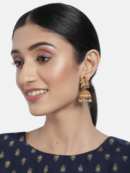 Accessher - Matte Gold Plated Multi Studded Dome Shaped Jhumki Earrings For Women & Girls