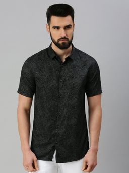 SHOWOFF - Men Half Sleeves Black Abstract Shirt