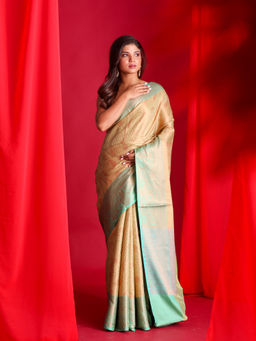 Beatitude - Beige Woven Banarasi Saree with Unstitched Blouse