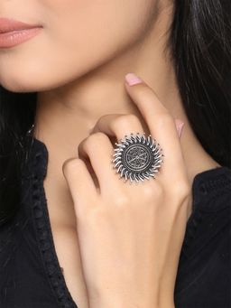 Yellow Chimes - Oxidised Adjustable Ring (Pack of 4)