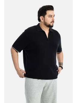 Snitch - Black Solid Half Sleeves Regular Casual Polo T-Shirt