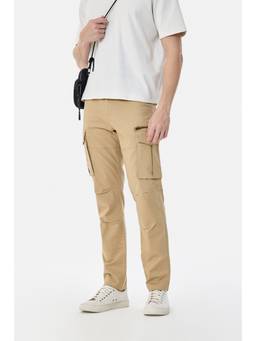 Snitch - Beige Solid Relaxed Casual Trouser