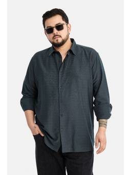 Snitch - Teal Blue Textured Full Sleeves Regular Casual Shirt