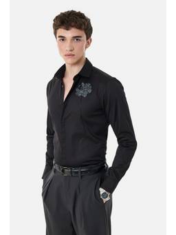 Snitch - Black Embellished Full Sleeves Slim Casual Shirt