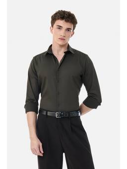 Snitch - Olive Solid Full Sleeves Slim Formal Shirt