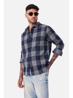 Snitch - Navy Checks Full Sleeves Regular Casual Shirt