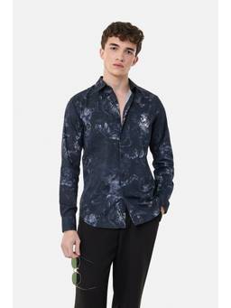 Snitch - Dark Blue Floral Full Sleeves Slim Casual Shirt