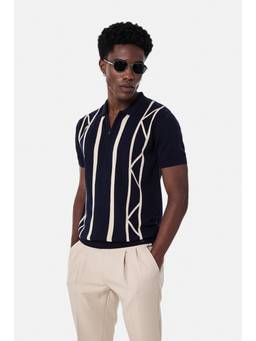 Snitch - Navy Stripes Half Sleeves Regular Casual Polo T-Shirt
