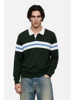 Snitch - Dark Green Stripes Full Sleeves Regular Casual Polo T-Shirt