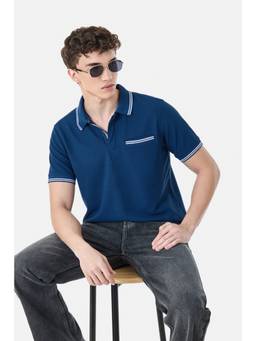 Snitch - Navy Textured Half Sleeves Regular Casual Polo T-Shirt