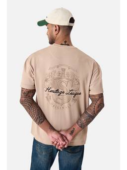 Snitch - Beige Printed Half Sleeves Oversized Casual T-Shirt