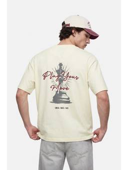 Snitch - Light Yellow Printed Half Sleeves Oversized Casual T-Shirt