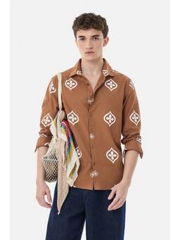 Snitch - Brown Printed Full Sleeves Regular Casual Shirt