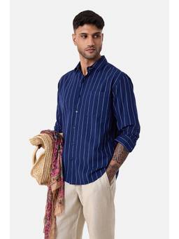 Snitch - Navy Stripes Full Sleeves Regular Casual Shirt