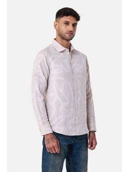 Snitch - Beige Abstract Full Sleeves Regular Casual Shirt