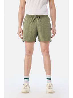 Snitch - Olive Green Solid Relaxed Casual Shorts