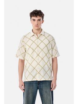 Snitch - Off White Checks Half Sleeves Boxy Shirt