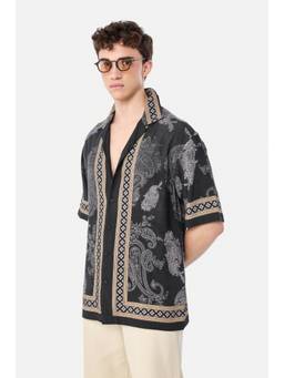 Snitch - Black Paisley Half Sleeves Oversized Shirt