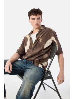 Snitch - Brown Abstract Half Sleeves Oversized Casual Shirt