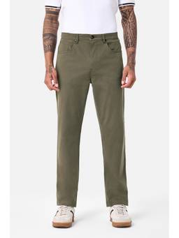 Snitch - Olive Textured Straight Casual Trouser