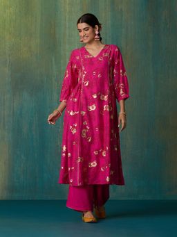 Gahan - Womens Viscose Rayon Anarkali Printed Kurta with Pant - Pink