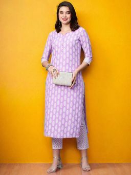 Gahan - Womens Viscose Rayon Straight Printed Kurta with Pant - Purple