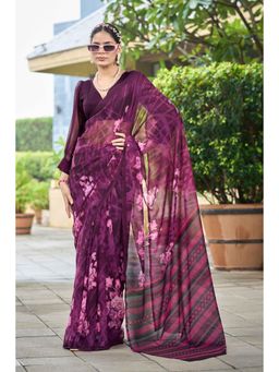 Gahan - Wine Printed Georgette Casual Saree with Unstitched Blouse