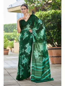 Gahan - Green Printed Georgette Casual Saree with Unstitched Blouse