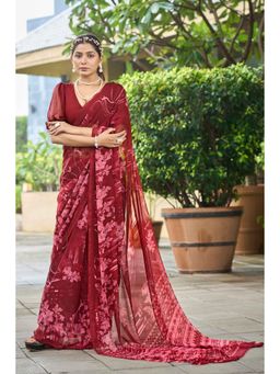Gahan - Red Printed Georgette Casual Saree with Unstitched Blouse