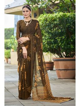 Gahan - Olive Printed Georgette Casual Saree with Unstitched Blouse