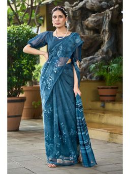 Gahan - Sky Blue Printed Georgette Casual Saree with Unstitched Blouse
