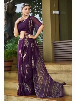 Gahan - Purple Printed Georgette Casual Saree with Unstitched Blouse