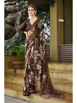 Gahan - Brown Printed Georgette Casual Saree with Unstitched Blouse
