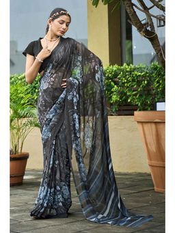 Gahan - Grey Printed Georgette Casual Saree with Unstitched Blouse