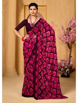 Gahan - Pink Printed Georgette Casual Saree with Unstitched Blouse