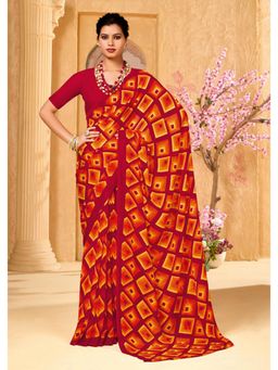 Gahan - Red Printed Georgette Casual Saree with Unstitched Blouse
