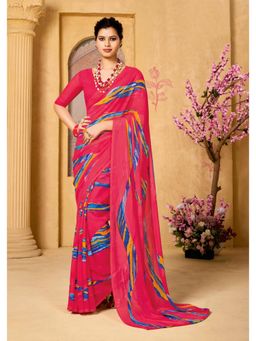 Gahan - Pink Printed Georgette Casual Saree with Unstitched Blouse