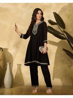 Gahan - Black Silk Blend GotaPatti Thread Embroidered Anarkali Kurta and Pant