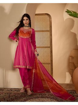 Gahan - Magenta Silk Blend Zari Sequence Embroidered Anarkali Kurta with Salwar and Dupatta
