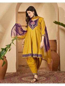 Gahan - Yellow Silk Blend Zari Sequence Embroidered Anarkali Kurta with Salwar and Dupatta