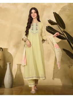 Gahan - Lime Star Georgette Sequence Thread Embroidered Anarkali Kurta with Pant and Dupatta