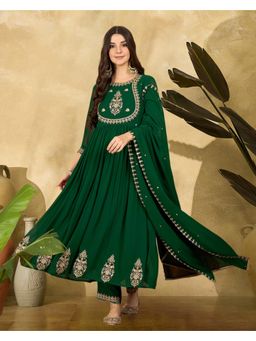 Gahan - Green Georgette Zari Sequence Embroidered Anarkali Kurta with Pant and Dupatta