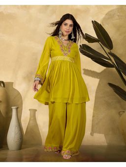 Gahan - Yellow Georgette Zari Sequence Thread Embroidered Kurta with Palazzo