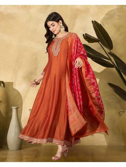 Gahan - Orange Vichitra Zari Sequence Thread Cording Embroidered Anarkali Kurta