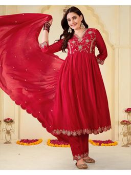 Gahan - Red Vichitra Zari Sequence Cut Work Embroidered Anarkali Kurta with Pant and Dupatta